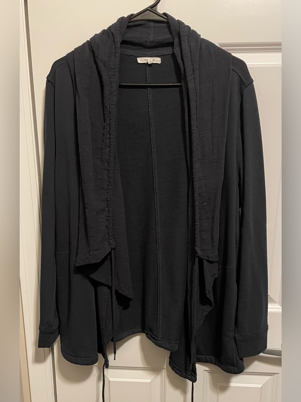 Maurices Black Draped Hooded Open Front Cardigan Wrap with Pockets Plus 1 (1X)